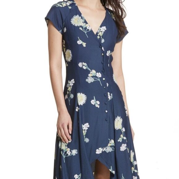 Free People Lost In You Blue‎ Floral Feminine Midi Dress Size S - Picture 2 of 8